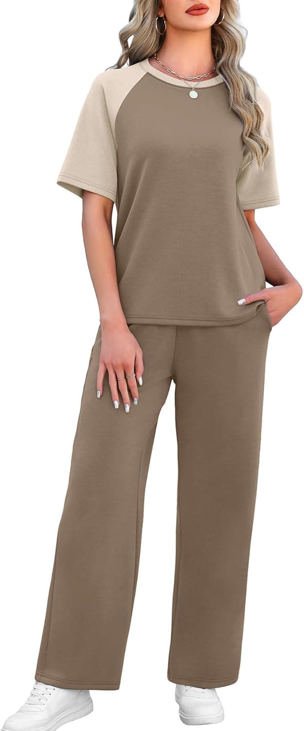 Detalle 2 de WIHOLL 2-Piece Women’s Resort & Travel Lounge Set (Short Sleeve Top + Wide-Leg Pants)