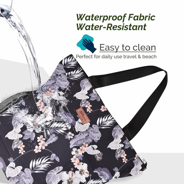 Detalle de HOMESPON Large Waterproof Beach Tote Bag with Zip and Pockets