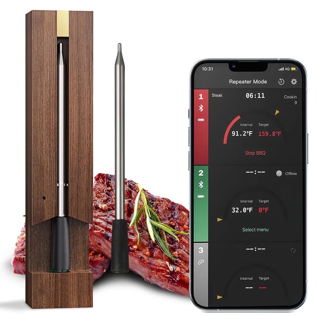 Detalle de Wireless Bluetooth Meat Thermometer Probe (150m range, 3 sensors) – IP68 rated, AiCooking app