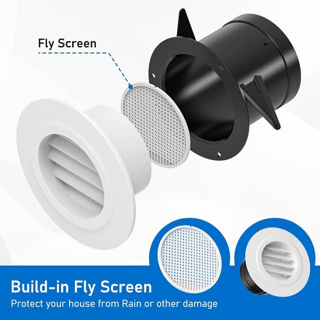 Detalle 2 de Hon&Guan griglia di ventilazione rotonda in ABS Ø 100 mm, 2 pezzi, con protezione insetti