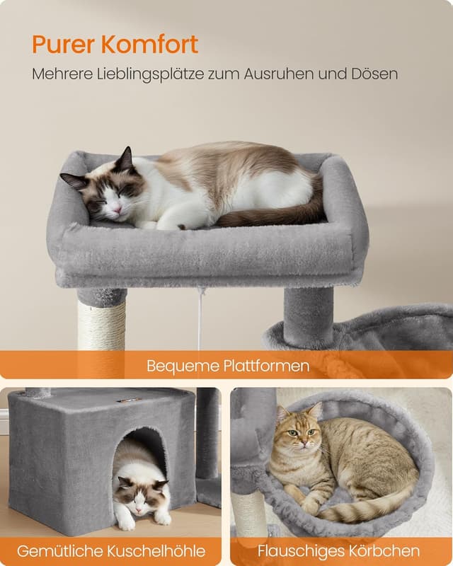 Detalle 2 de Feandrea Kratzbaum mit Kratzsäulen, Rampe und 2 großen Plattformen (Taubengrau) PCT013GD01