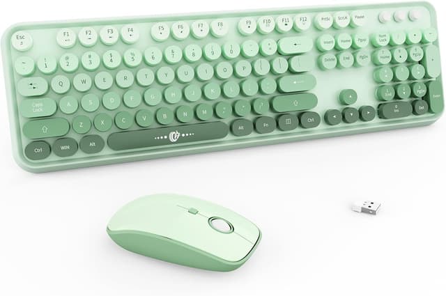 Detalle de FOPETT Wireless Keyboard and Mouse Combo (2.4G) with 104 Round Keys — Green Gradient