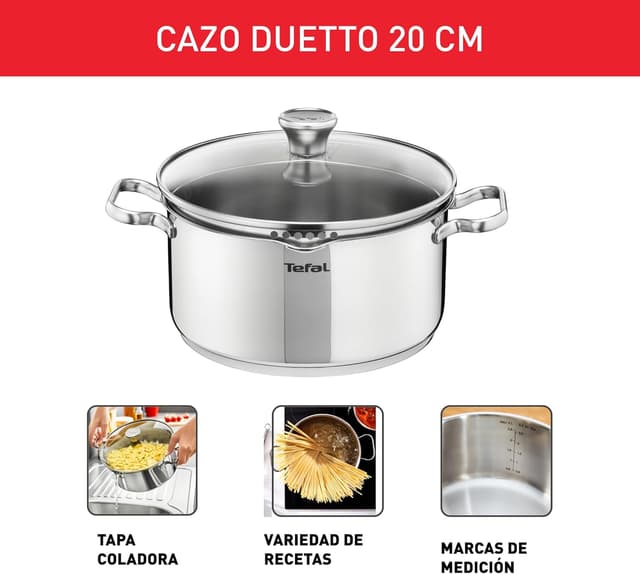 Thumbnail 1 de Tefal Duetto 🥘 Cacerola 20 cm, Inducción, Acero Inoxidable