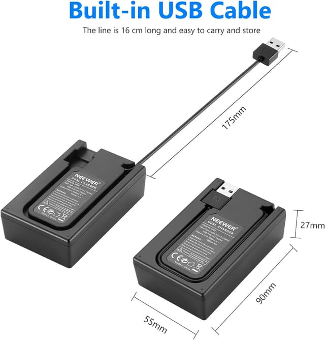 Thumbnail 6 de NEEWER Ersatzakku- & Ladegerät-Set für LP-E6NH/LP-E6N (2x 2250 mAh) mit Dual-USB-Lader und USB-C-Kabel