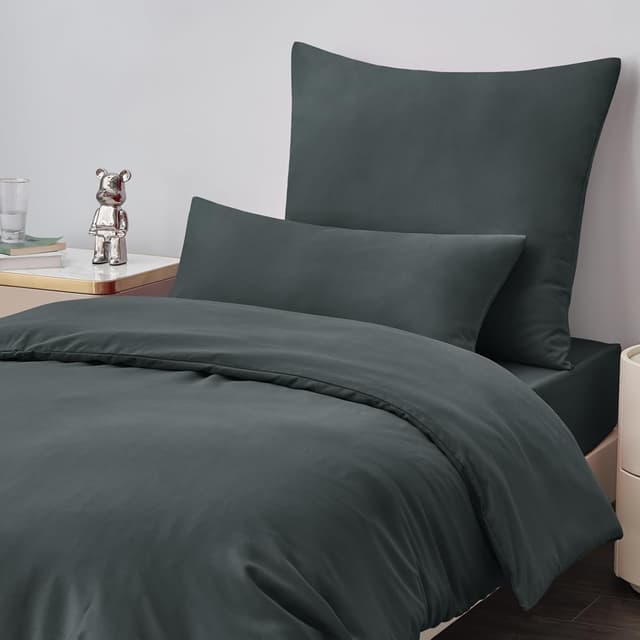 Detalle de Aisbo Bettwäsche-Set 135x200 (2-teilig) in Grau aus Mikrofaser mit Reißverschluss und ÖKO-TEX – inklusive Kissenbezug 80x80