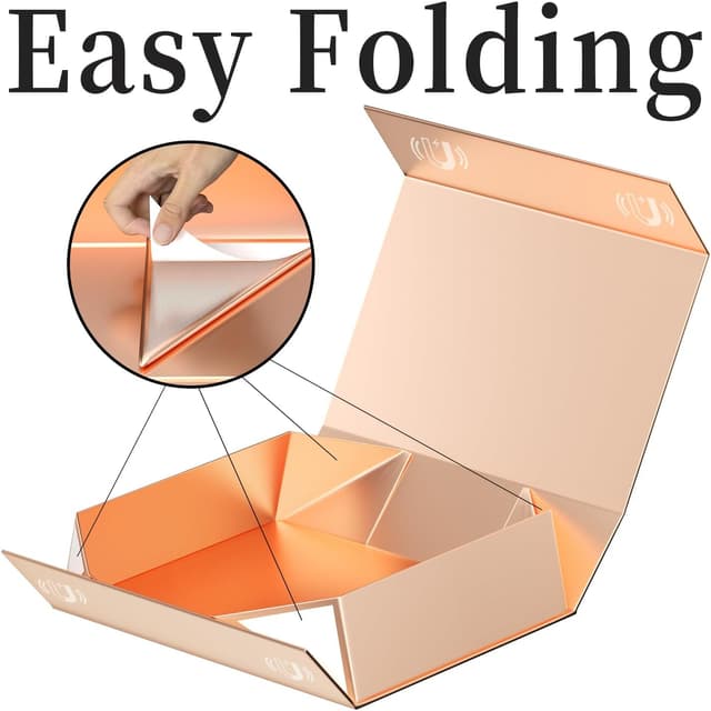 Detalle de 1 Pack Rose Gold Magnetic Closure Collapsible Gift Boxes (30 x 20 x 7.6 cm)