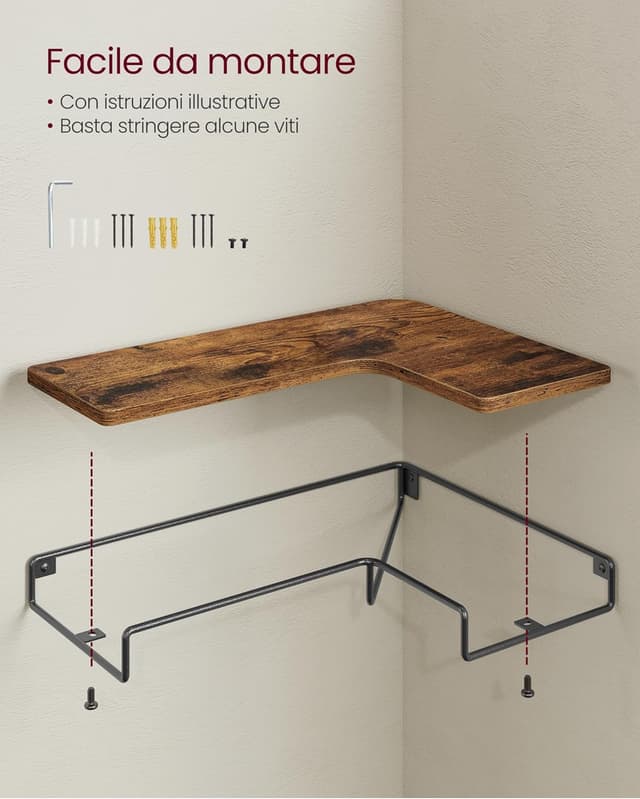 Detalle de VASAGLE Mensole Angolari a Forma di L LLS833KD01, set da 3 mensole galleggianti in stile industriale