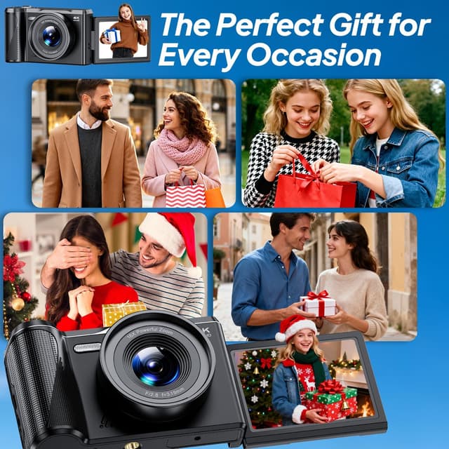 Thumbnail 6 de Focusinc 4K 56MP Digital Camera with 3" 180° Flip Screen, Autofocus & 16x Zoom for Vlogging