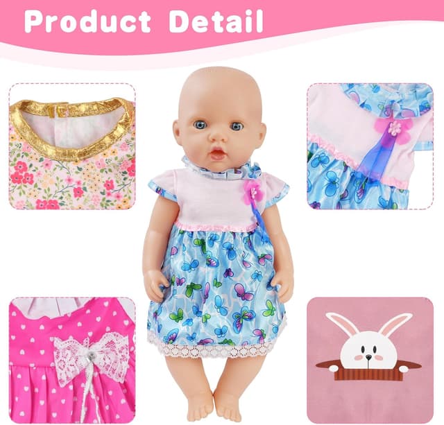 Detalle de Aolso set di vestiti per bambole New Born Baby Doll, 35–45 cm (con cappello), confezione da 4 serie Coniglio