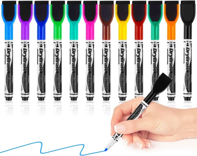 Detalle de Autoau Whiteboard-Marker Set (12 Farben) – magnetisch, abwischbar, mit Radiergummi
