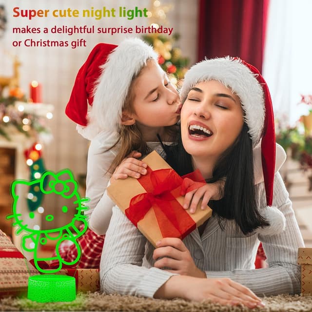 Detalle de MIINSEY Kitty-lampada LED 3D notturna con telecomando e timer, 16 colori