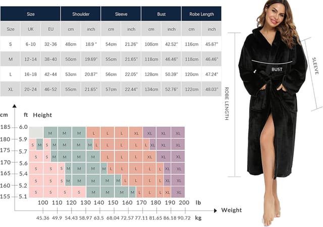 Detalle 2 de Vlazom Robe de chambre polaire femme à capuche en flanelle douce