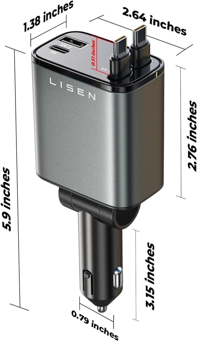 Thumbnail 5 de LISEN Retractable Car Charger for iPhone 17 Pro Max 69W USB-C