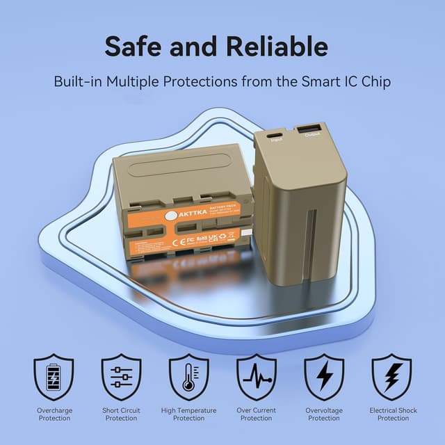 Thumbnail 5 de AKTTKA 2 Batterie 7000mAh NP-F750 (per Sony serie NP-F): ricarica rapida USB-C + uscita USB-A