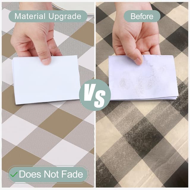 Detalle de misaya Square Waterproof Vinyl Table Cloth (Buffalo Flannel Backed), Wipeable Plastic Table Cover, 60" x 60" — Khaki & White