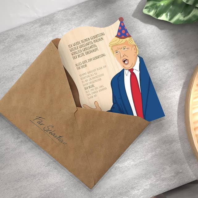 Thumbnail 5 de Lustige Geburtstagskarte Trump Birthday Holzkarte