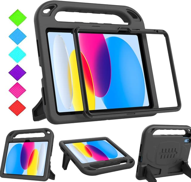 Detalle de Surom Kids Case for iPad A16 (11th Gen) / iPad 10th Gen (10.9-inch) with Built-in Screen Protector – Black