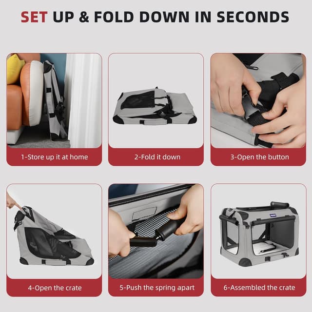 Detalle 2 de Petprsco Large Cat Carrier for 2 Cats & Small Dogs (60x42x42cm) – Soft Foldable Travel Carrier