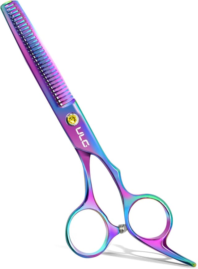 Detalle de ULG Haarschneideschere mit Texturierungszähnen (Regenbogen), 16,5 cm – für Friseur- & Heimgebrauch