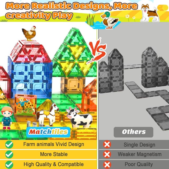 Thumbnail 1 de Magnetic Tiles Farm Animals Set 44-piece