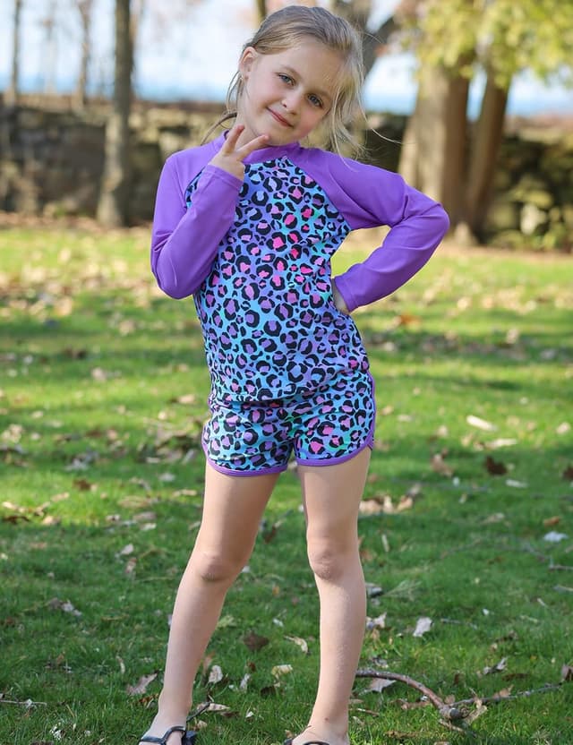 Detalle de TUONROAD Girls 2-Piece Rash Guard Swimsuit (Long Sleeve Tankini) for Ages 4–10