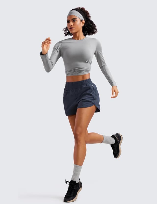 Detalle de CRZ YOGA pantaloncini da corsa a vita alta da donna con fodera in rete