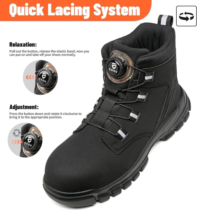 Detalle de KOIFISH no-lace steel toe cap work boots for men and women with anti-slip comfort