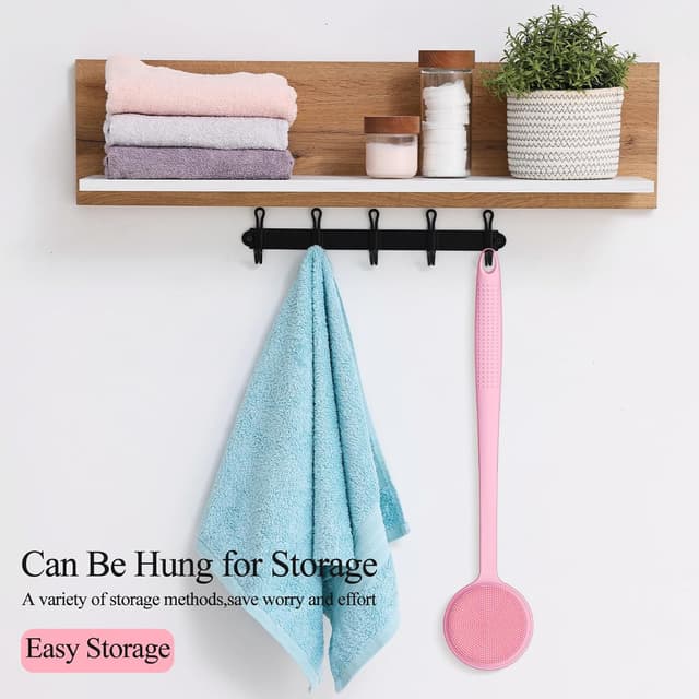 Detalle de Silicone Body Scrubber – Exfoliating Back Scrubber with Long Handle, Double Sided (Pink)