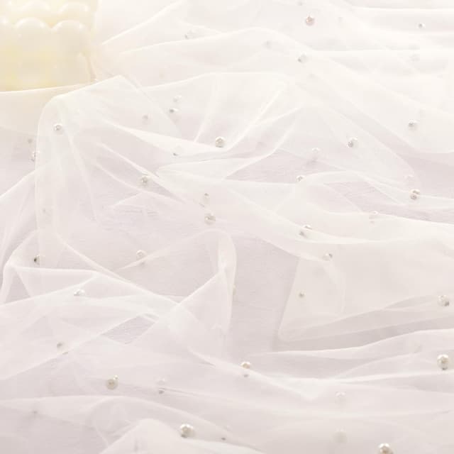 Detalle de Socomi Pearl Tulle Table Runner Gauze (Ivory White) 29" x 120" for Easter, Weddings & Parties