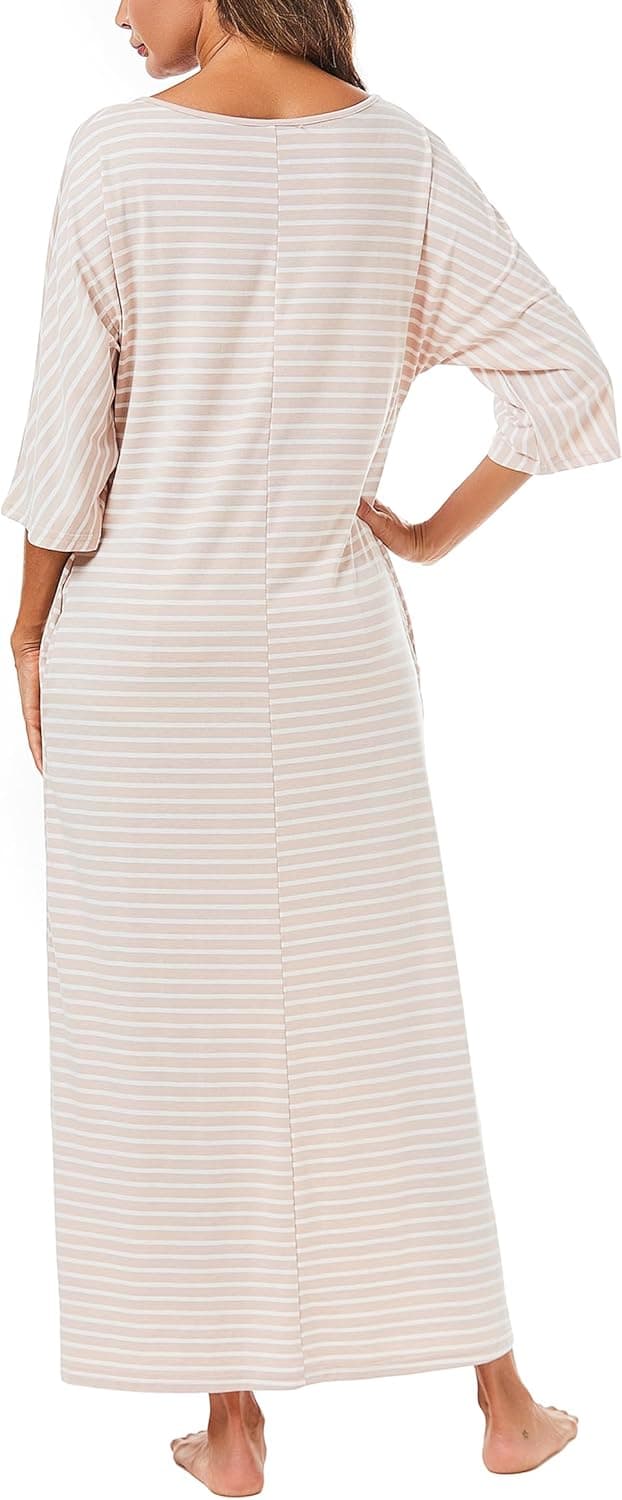 Detalle de Uniexcosm Chemise de nuit longue en coton pour femme, col en V et poches latérales