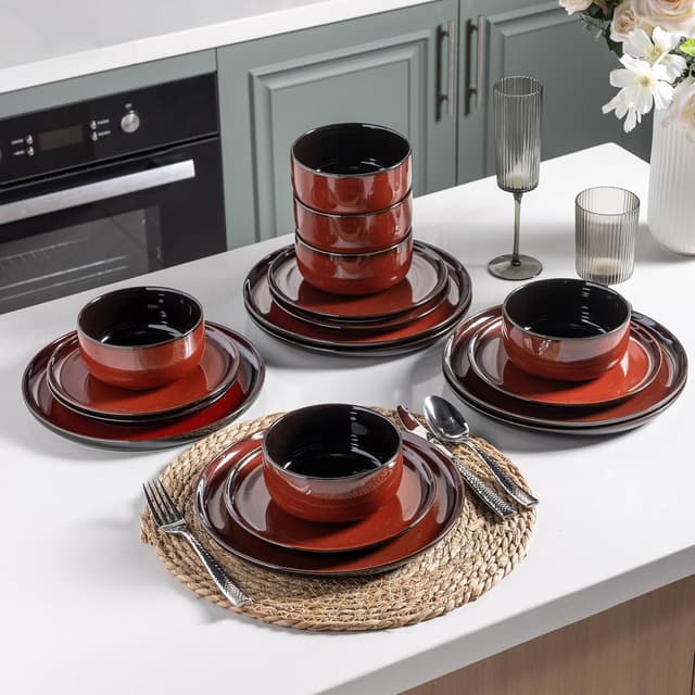 Detalle de LERATIO LeRatio Ceramic Dinnerware Sets for 6 (18PCS) with Reactive Glaze