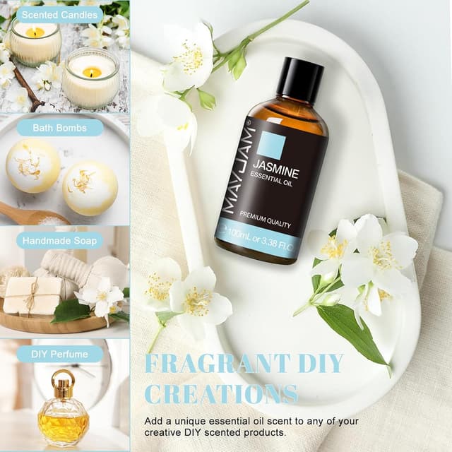 Detalle de Huile essentielle de jasmin MAYJAM 100 % pure – flacon ambré avec compte-gouttes (100 ml)