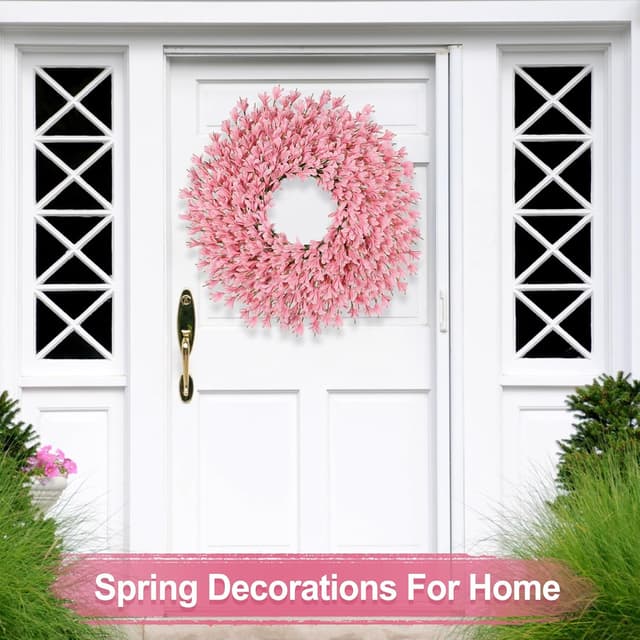 Thumbnail 4 de 26 Inch Pink Forsythia Spring Wreath