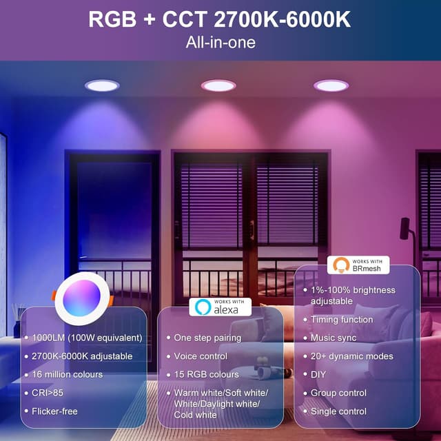 Detalle de DUSKTEC RGB Downlights 10W Alexa spotlights