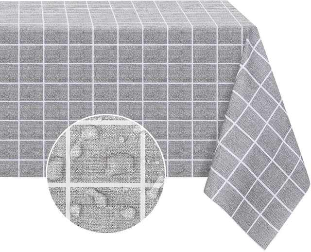 Detalle de Romanstile Rectangle Vinyl Tablecloth (Waterproof, Oil-Proof) — Heavy-Duty Wipeable PVC Cover, Grey, 54 x 78 Inch