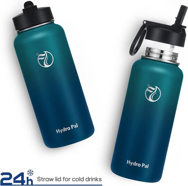 Detalle de HydroPal vacuum insulated stainless steel water bottle (1.9L/1.2L/1L/750ml/500ml) with straw & spout lids