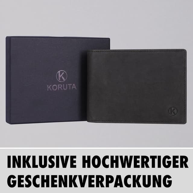 Detalle 2 de KORUTA Herren-Geldbörse aus Echtleder (Querformat) braun mit RFID-Schutz und 13 Fächern
