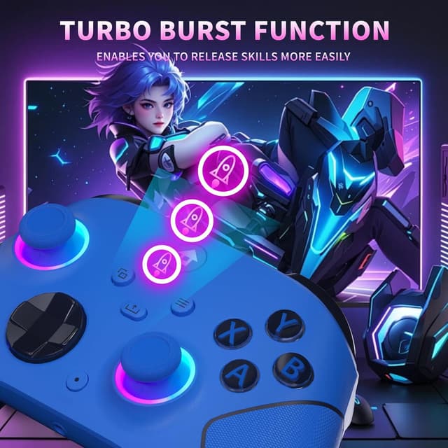 Detalle 2 de YUYIU Wireless 2.4GHz RGB Controller (7 Colors) for Xbox + PC/Steam, 1000mAh Battery, Dual Vibration, Turbo & Programmable Keys, 3.5mm Audio Jack