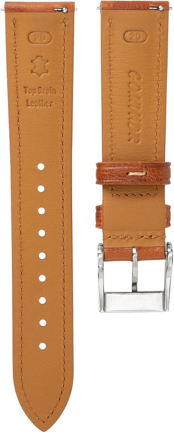 Detalle de Gomvadr Quick-Release Leder Uhrenarmband (zweifarbig) mit Edelstahlschließe – für 18 bis 22 mm