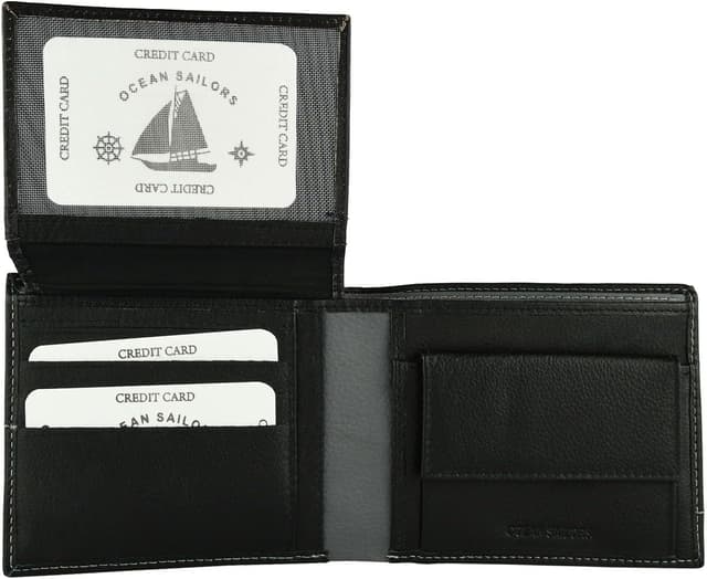 Detalle de Ocean Sailors portafoglio da uomo in vera pelle con portamonete e scatola regalo