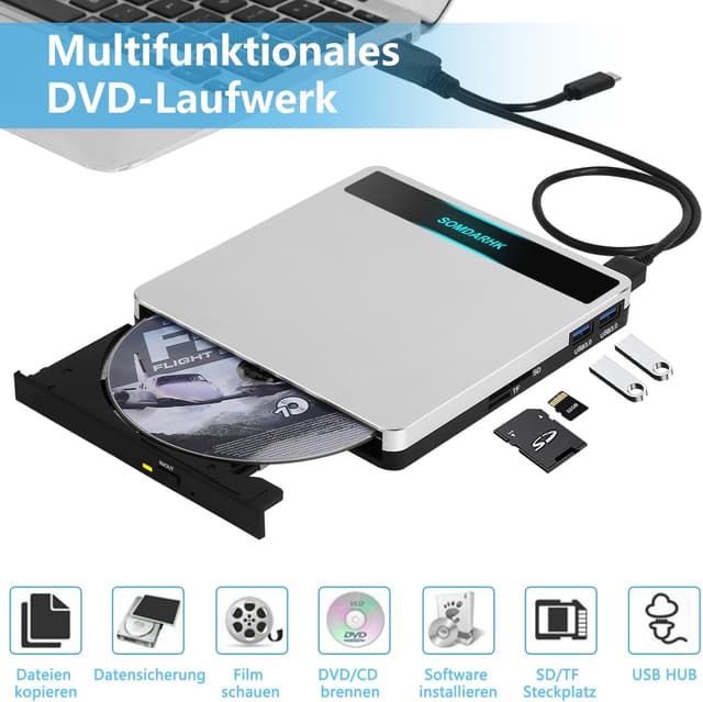 Detalle 2 de SOMDARHK Externes CD DVD Laufwerk 560 g đź“€