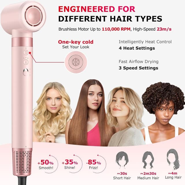 Detalle 1 de MESCOMB 5 in 1 High-Speed Hot Air Styler (Pastel Pink) — dryer brush, auto-wrap curls & diffuser