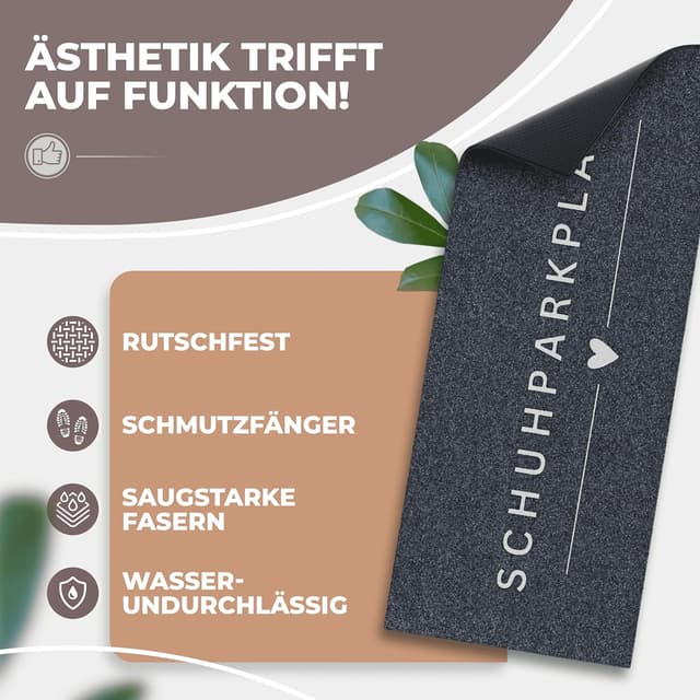 Detalle de ElbFuchs Schuhparkplatz Fußmatte 75x30 cm grau – waschbare, rutschfeste Indoor- & Abtropfmatte
