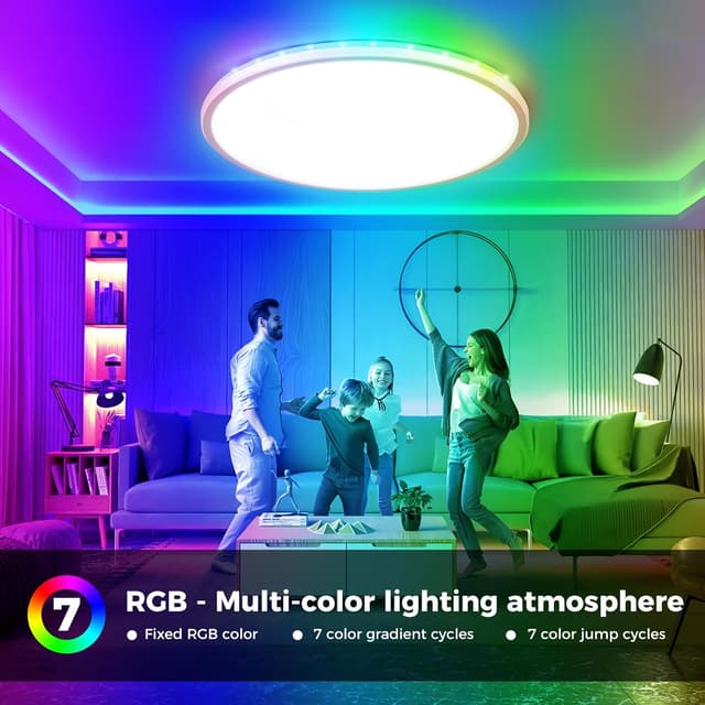 Detalle 2 de Zemty LED-Deckenleuchte mit Fernbedienung (RGB, 3000–6500K) – dimmbar, IP54, 29 cm