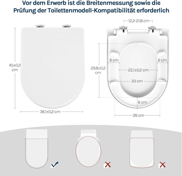 Detalle de WOLTU Toilettendeckel WC-Sitz mit Soft-Close & Absenkautomatik (D-Form, Kunststoff, Fast Fix)