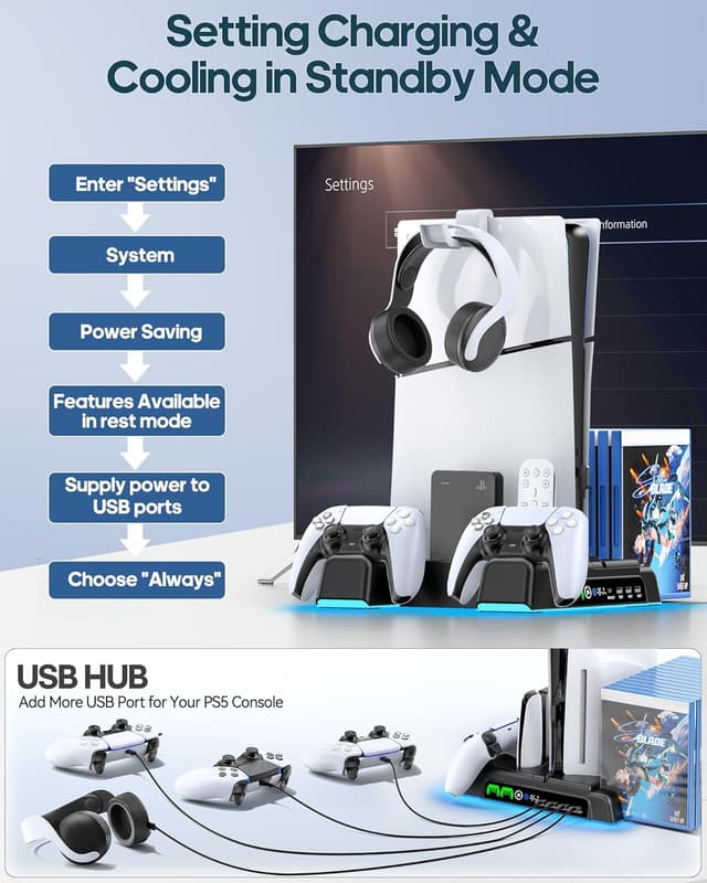 Detalle 2 de OIVO Support PS5 avec ventilateur 3 vitesses