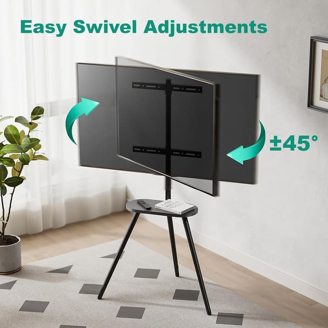 Detalle 2 de ECOTINY Easel Tripod TV Stand (43–65 inch) with Swivel & 7-Stage Height Adjustment and Wooden Tray
