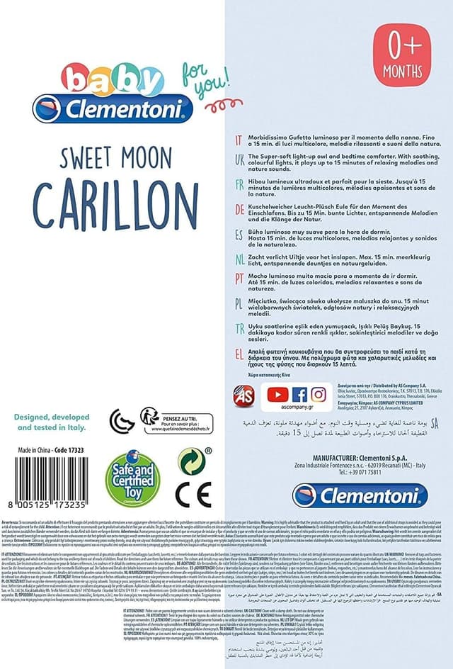Detalle de Clementoni 17323 Spieluhr Mond – Kuscheltier mit Licht & Musik für Babys ab 0 Monaten