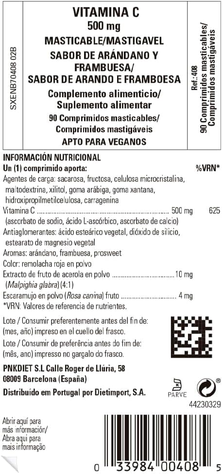 Detalle 2 de Solgar Vitamina C Masticable 500 mg, Sabor Frambuesa 🍇