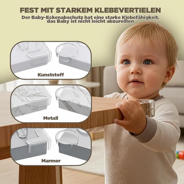 Detalle de MOWLIE Kantenschutz Baby (20 Stück) mit Eckenschutz – transparente selbstklebende PVC-Möbelkantenschützer für Tische & Schränke
